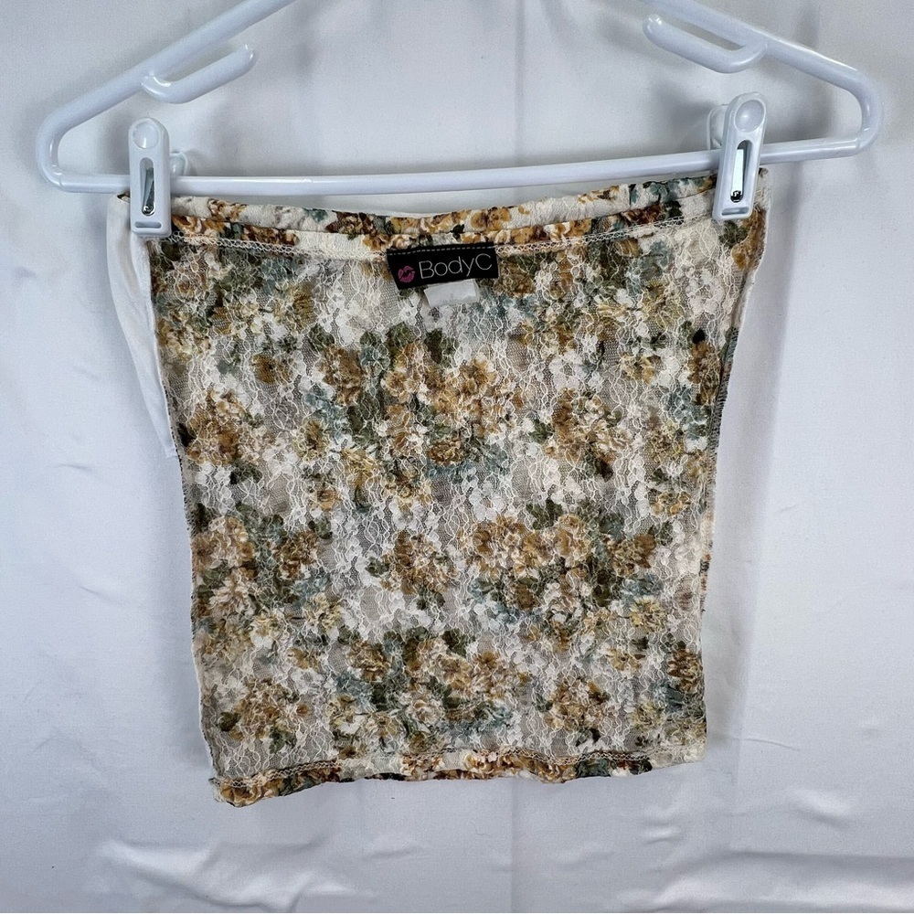 Body C - Small - Women's Top - Lace - Brown White - Strapless - Padded - Picture 10 of 10